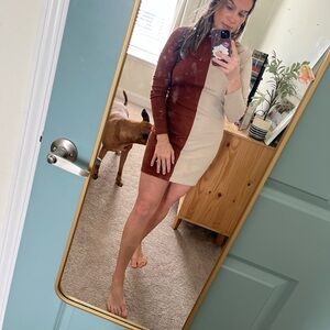 Colorblock Long Sleeve Mini Dress in Brown and Cream